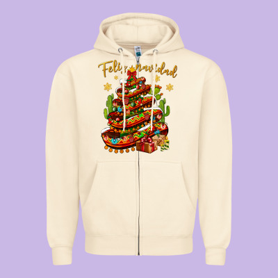 Christmas Feliz Navidad Zipper Hoodie Designed By Nancycooperartshop