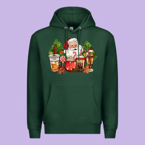Christmas Santa Coffee Cups Premium Hoodie Designed By Cowgirlartshop