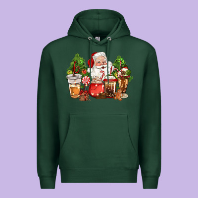 Christmas Santa Coffee Cups Premium Hoodie Designed By Cowgirlartshop