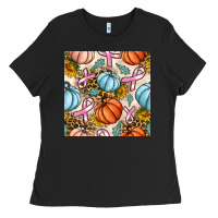 Black breast cancer awareness with pumpkin and leopard seamless pattern Ladies Tee - BundleAndBundleShop