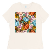Bone breast cancer awareness with pumpkin and leopard seamless pattern Ladies Tee - BundleAndBundleShop