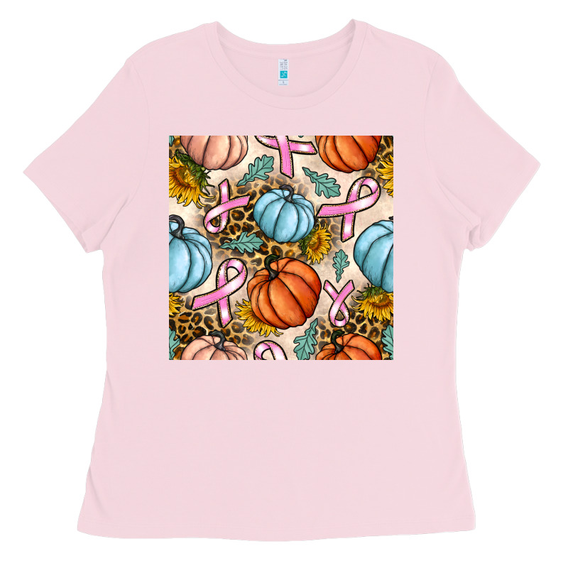 Breast Cancer Awareness With Pumpkin And Leopard Seamless Pattern Ladies Tee by BundleAndBundleShop | Teevron