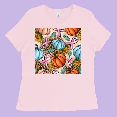 Breast Cancer Awareness With Pumpkin And Leopard Seamless Pattern Ladies Tee Designed By Bundleandbundleshop