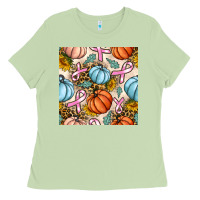 Matcha breast cancer awareness with pumpkin and leopard seamless pattern Ladies Tee - BundleAndBundleShop