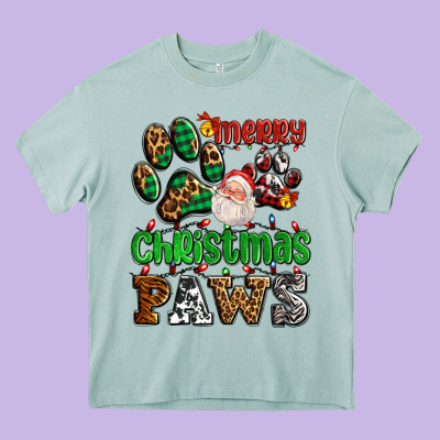 Merry Christmas Paws With Santa Heavy Core Tee Designed By Adodesignshop