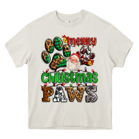 Cream merry christmas paws with santa Heavy Core Tee - AdoDesignShop