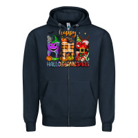 Navy Happy Hallothanksmas teeth Zipper Hoodie - texasbilliewilder