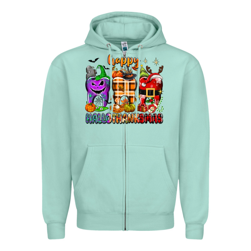 Happy Hallothanksmas Teeth Zipper Hoodie by texasbilliewilder | Teevron
