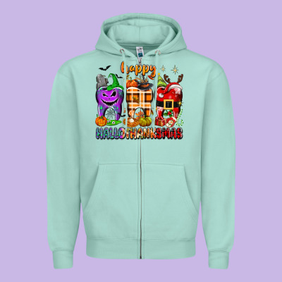 Happy Hallothanksmas Teeth Zipper Hoodie Designed By Texasbilliewilder