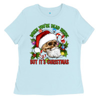Baby Blue When You're Dead Inside But It's Christmas Hippie Skeleton Santa Ladies Tee - Artiststas