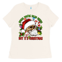 Bone When You're Dead Inside But It's Christmas Hippie Skeleton Santa Ladies Tee - Artiststas