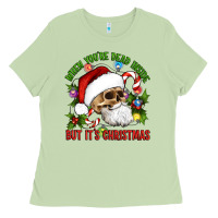 Matcha When You're Dead Inside But It's Christmas Hippie Skeleton Santa Ladies Tee - Artiststas