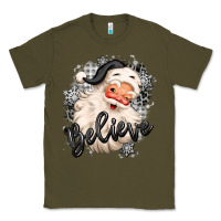 Army Green believe buffalo plaid white christmas santa claus Classic Tee - MaliasSmallBusiness