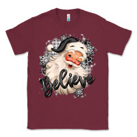 Burgundy believe buffalo plaid white christmas santa claus Classic Tee - MaliasSmallBusiness