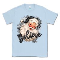 Dusty Blue believe buffalo plaid white christmas santa claus Classic Tee - MaliasSmallBusiness