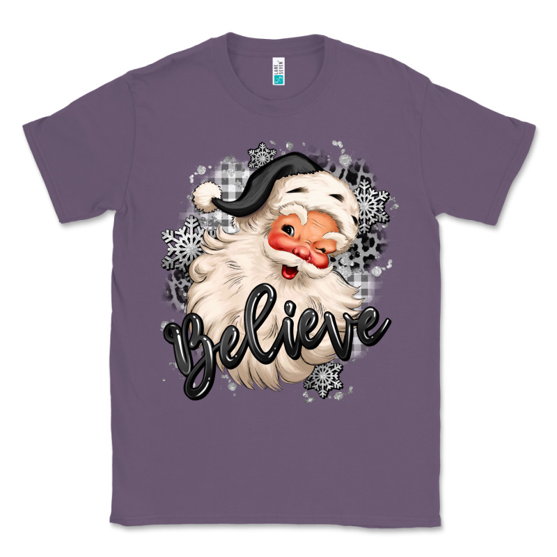 Believe Buffalo Plaid White Christmas Santa Claus Classic Tee by MaliasSmallBusiness | Teevron