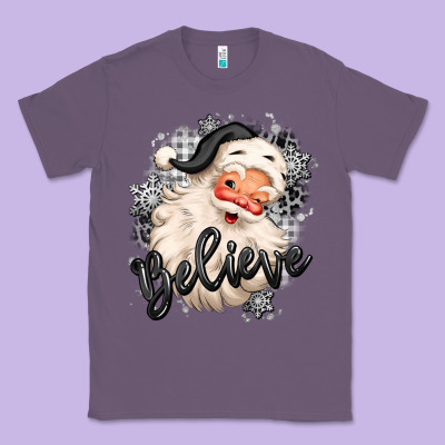 Believe Buffalo Plaid White Christmas Santa Claus Classic Tee Designed By Maliassmallbusiness