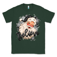 Sports Green believe buffalo plaid white christmas santa claus Classic Tee - MaliasSmallBusiness
