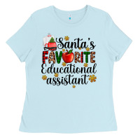 Baby Blue santa's favorite educational assistant Ladies Tee - AdoDesignShop