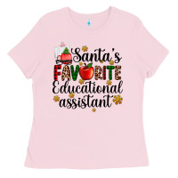 Bubblegum Pink santa's favorite educational assistant Ladies Tee - AdoDesignShop