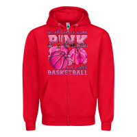 Red In October We Wear Pink and Watch Basketball Zipper Hoodie - texasbilliewilder