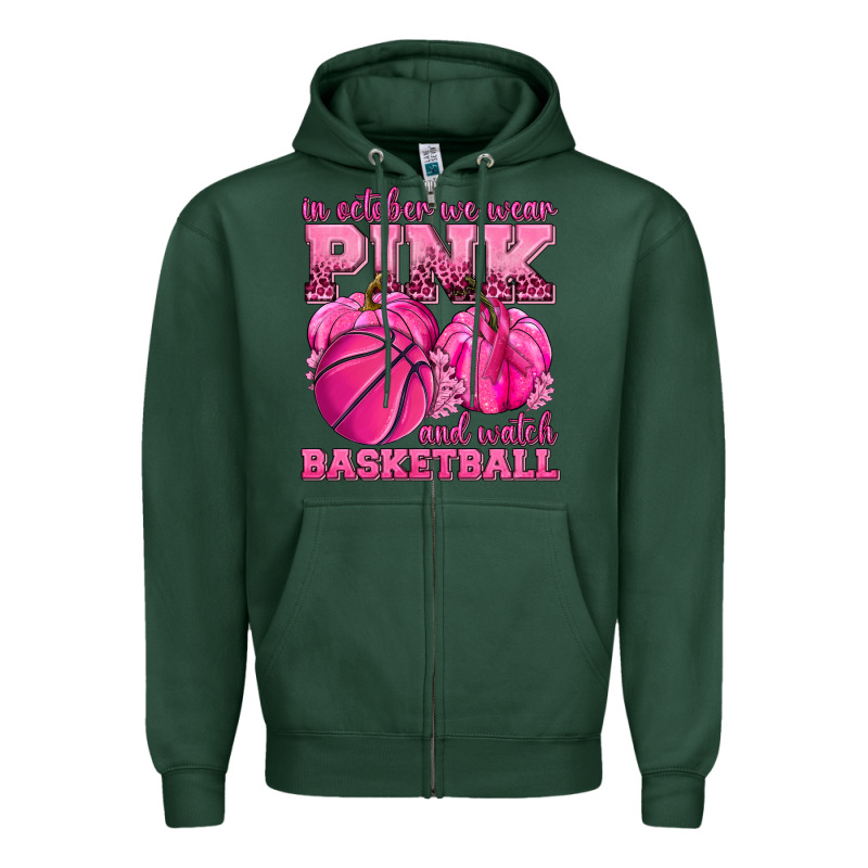 In October We Wear Pink And Watch Basketball Zipper Hoodie by texasbilliewilder | Teevron