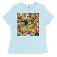 Baby Blue christmas hot chocolate and cookies seamless pattern Ladies Tee - BundleAndBundleShop