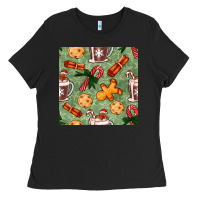 Black christmas hot chocolate and cookies seamless pattern Ladies Tee - BundleAndBundleShop