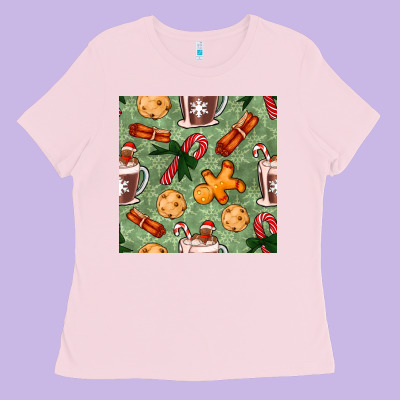 Christmas Hot Chocolate And Cookies Seamless Pattern Ladies Tee Designed By Bundleandbundleshop