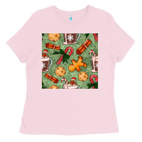 Bubblegum Pink christmas hot chocolate and cookies seamless pattern Ladies Tee - BundleAndBundleShop