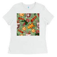 White christmas hot chocolate and cookies seamless pattern Ladies Tee - BundleAndBundleShop