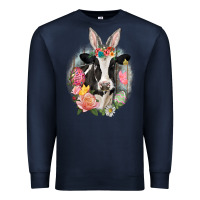 Navy Happy Easter Cow Easter Day Premium Sweatshirt - CowGirlArtShop