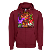 Burgundy happy hallothanksmas dinosaur Zipper Hoodie - texasbilliewilder