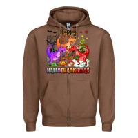 Chestnut happy hallothanksmas dinosaur Zipper Hoodie - texasbilliewilder
