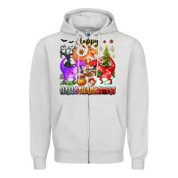 Dove Grey happy hallothanksmas dinosaur Zipper Hoodie - texasbilliewilder
