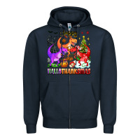 Navy happy hallothanksmas dinosaur Zipper Hoodie - texasbilliewilder