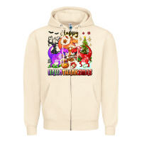Sandshell happy hallothanksmas dinosaur Zipper Hoodie - texasbilliewilder
