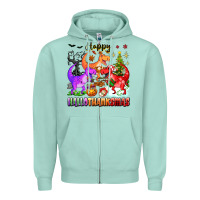 Seafoam happy hallothanksmas dinosaur Zipper Hoodie - texasbilliewilder