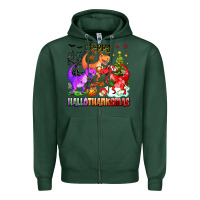 Sports Green happy hallothanksmas dinosaur Zipper Hoodie - texasbilliewilder