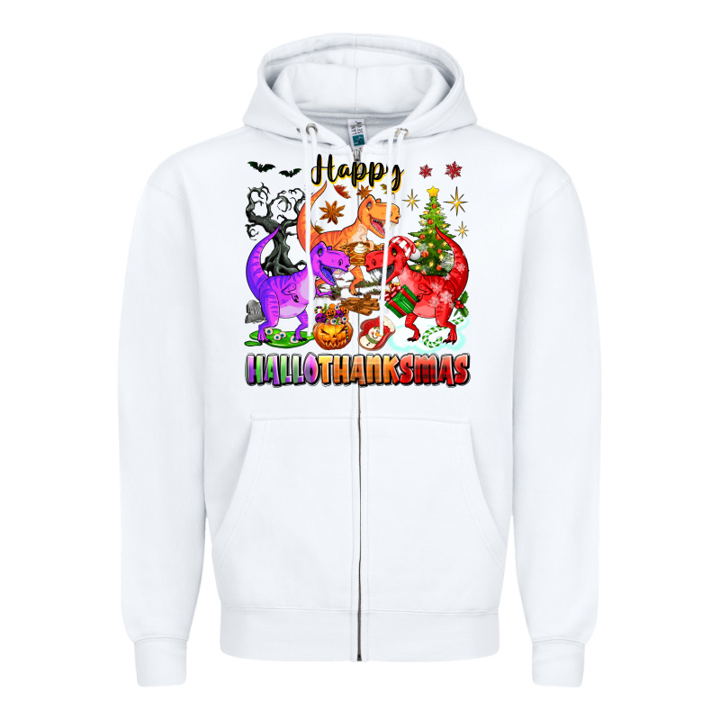 Happy Hallothanksmas Dinosaur Zipper Hoodie by texasbilliewilder | Teevron