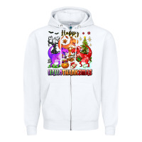 White happy hallothanksmas dinosaur Zipper Hoodie - texasbilliewilder