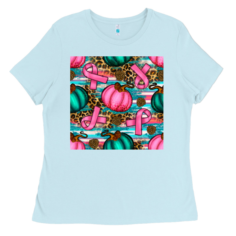 Breast Cancer Awareness With Pumpkins Seamless Pattern Ladies Tee by BundleAndBundleShop | Teevron