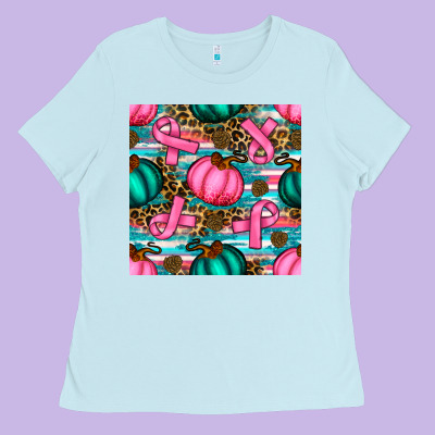 Breast Cancer Awareness With Pumpkins Seamless Pattern Ladies Tee Designed By Bundleandbundleshop