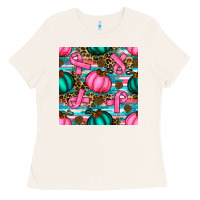 Bone breast cancer awareness with pumpkins seamless pattern Ladies Tee - BundleAndBundleShop