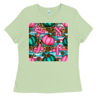 Matcha breast cancer awareness with pumpkins seamless pattern Ladies Tee - BundleAndBundleShop