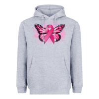 Heather Grey Cancer ribbon butterfly Cancer Awareness Heavyweight Hoodie - HowdyJamesFarm