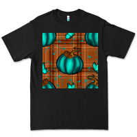 Black turquoise pumpkin plaid seamless pattern Premium Tee - BundleAndBundleShop
