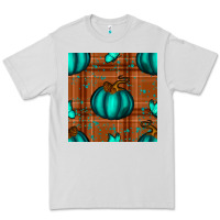 Dove Grey turquoise pumpkin plaid seamless pattern Premium Tee - BundleAndBundleShop