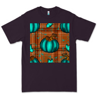 Plum turquoise pumpkin plaid seamless pattern Premium Tee - BundleAndBundleShop