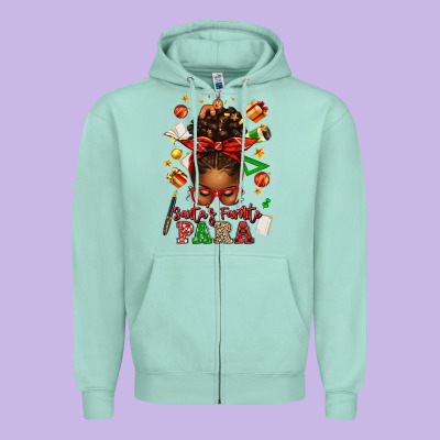 Santa's Favorite Para Afro Messy Bun Zipper Hoodie Designed By Texasbilliewilder